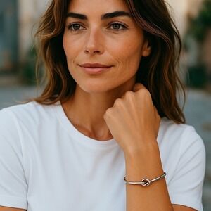 Love Knot Bangle Bracelet Silver Tone‎ Cuff Minimalist Jewelry